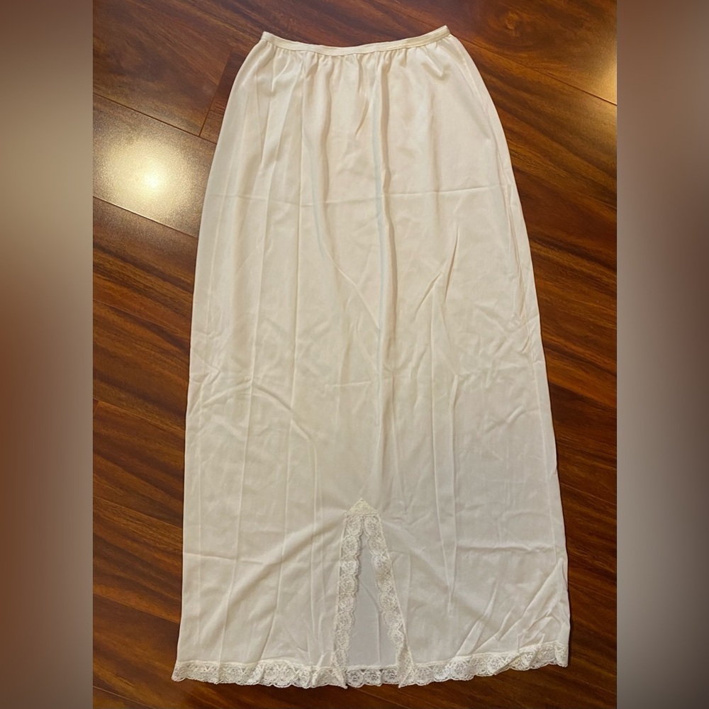 Vintage Lorraine Elegant Cream Half Slip with  Lace Trim and front slit